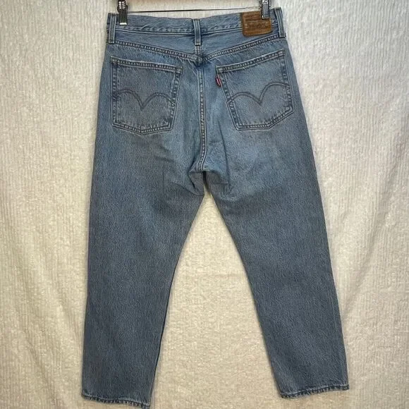 Levi’s Blue Distressed High Rise Crop Wedgie Straight Denim Jeans Size 29 - Picture 5 of 9